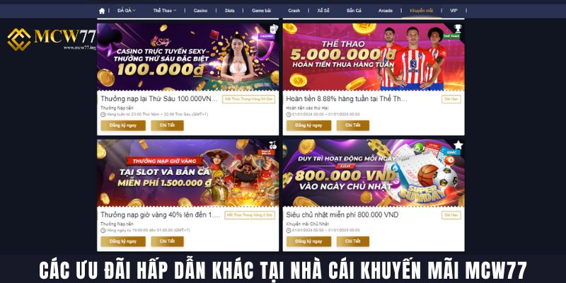 Các Ưu Đãi Hấp Dẫn Khác Tại Nhà Cái Khuyến Mãi Mcw77